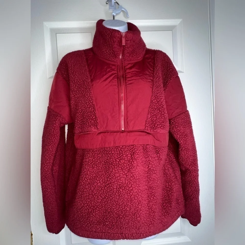 Victoria Secret PINK X Small Red Teddy Half Zip Oversized Sweater Jacket Xs
